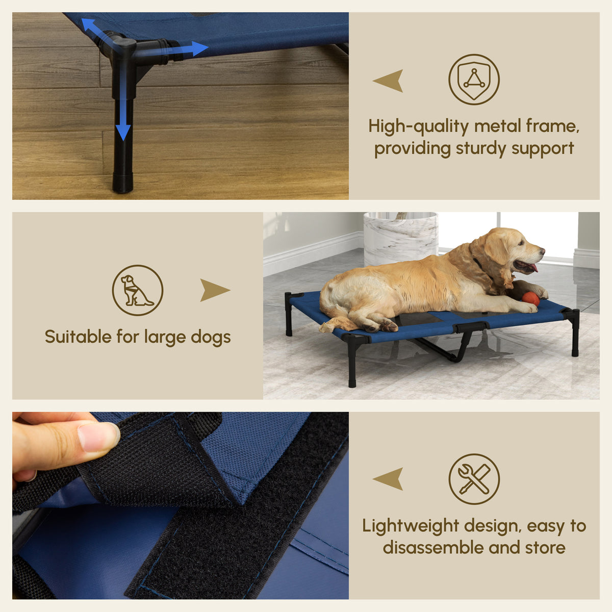PawHut Raised Dog Bed Cat Elevated Lifted Puppy Pet Elevated Cot Portable Camping Basket – Blue (Large)
