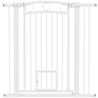 PawHut 106cm Tall Dog Gate with Cat Door, 7cm and 14cm Extensions, for Stairs, Doorways, 76-104cm Width