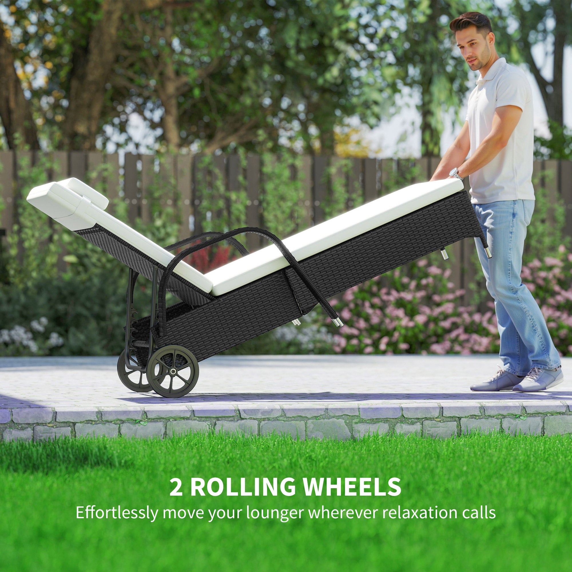 2 Seater Rattan Sun Lounger Set with Side Table Black