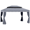 Outsunny 3 x 4m Aluminium Garden Gazebo, Marquee Canopy Shelter Pavilion Party Tent with Nets and Curtains for Garden and Deck, Dark Grey
