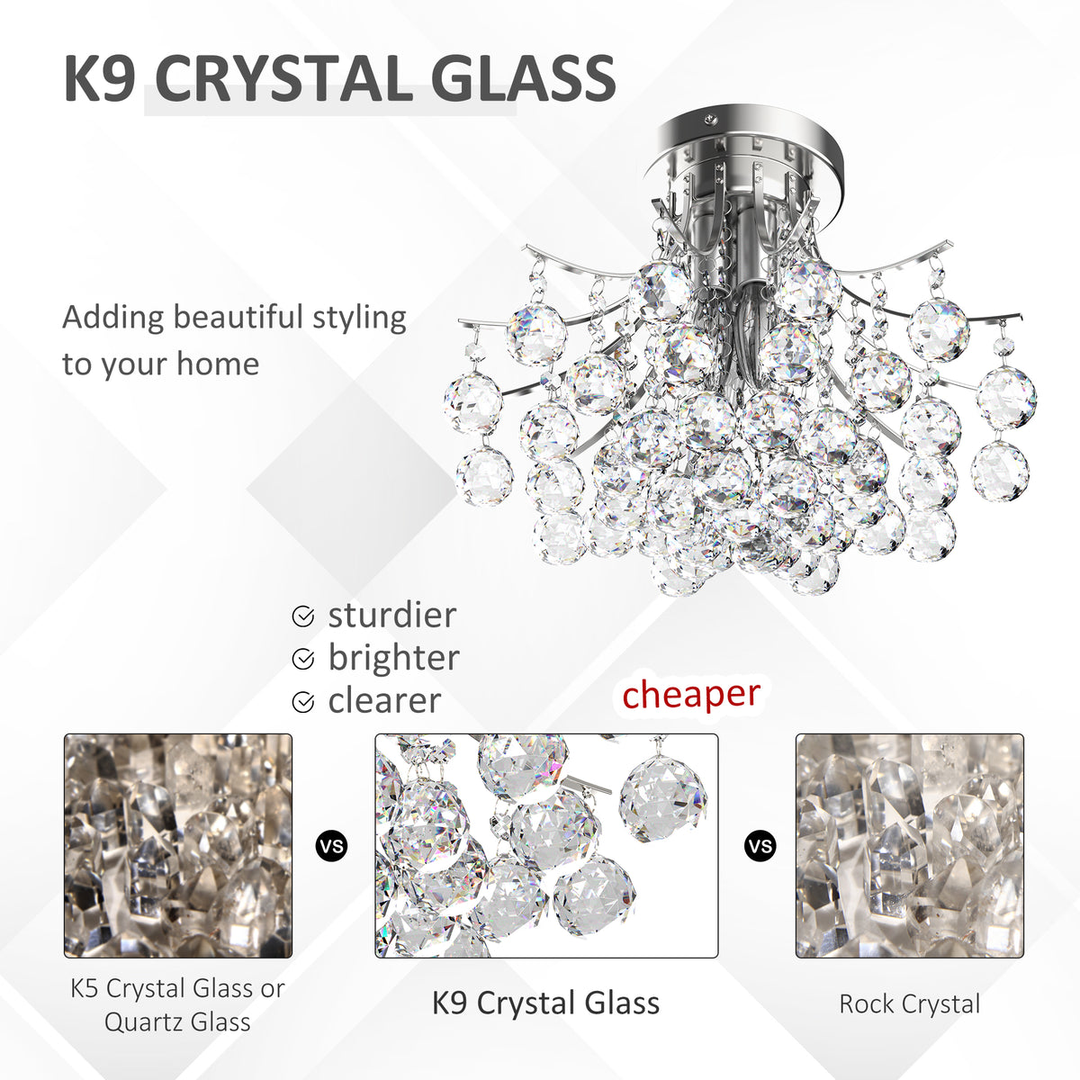Crystal Chandeliers, 40cm K9 Droplets Ceiling Light with 3 E14 Bulb Base, Pendant Lights for Living Room, Bedroom, Dining Room, Hallway, Kitchen