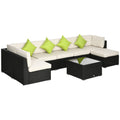 Outsunny 8 Pieces PE Rattan Corner Sofa Set, Outdoor Garden Furniture Set, Patio Wicker Sofa Seater w/ Cushion, Washable Cushion Cover & Tempered Glass Table, Khaki