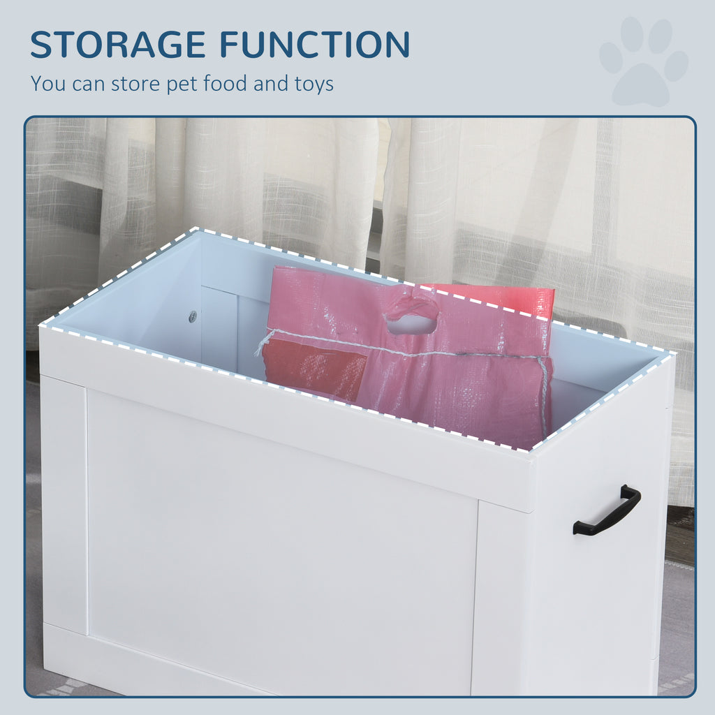 PawHut Raised Dog Bowls, with Storage, Two Stainless Steel Bowls, Elevated Base - White