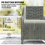 Outsunny Rattan Reclining Garden Chair Set of 2 with Footstool and Cushion for Balcony, Cream