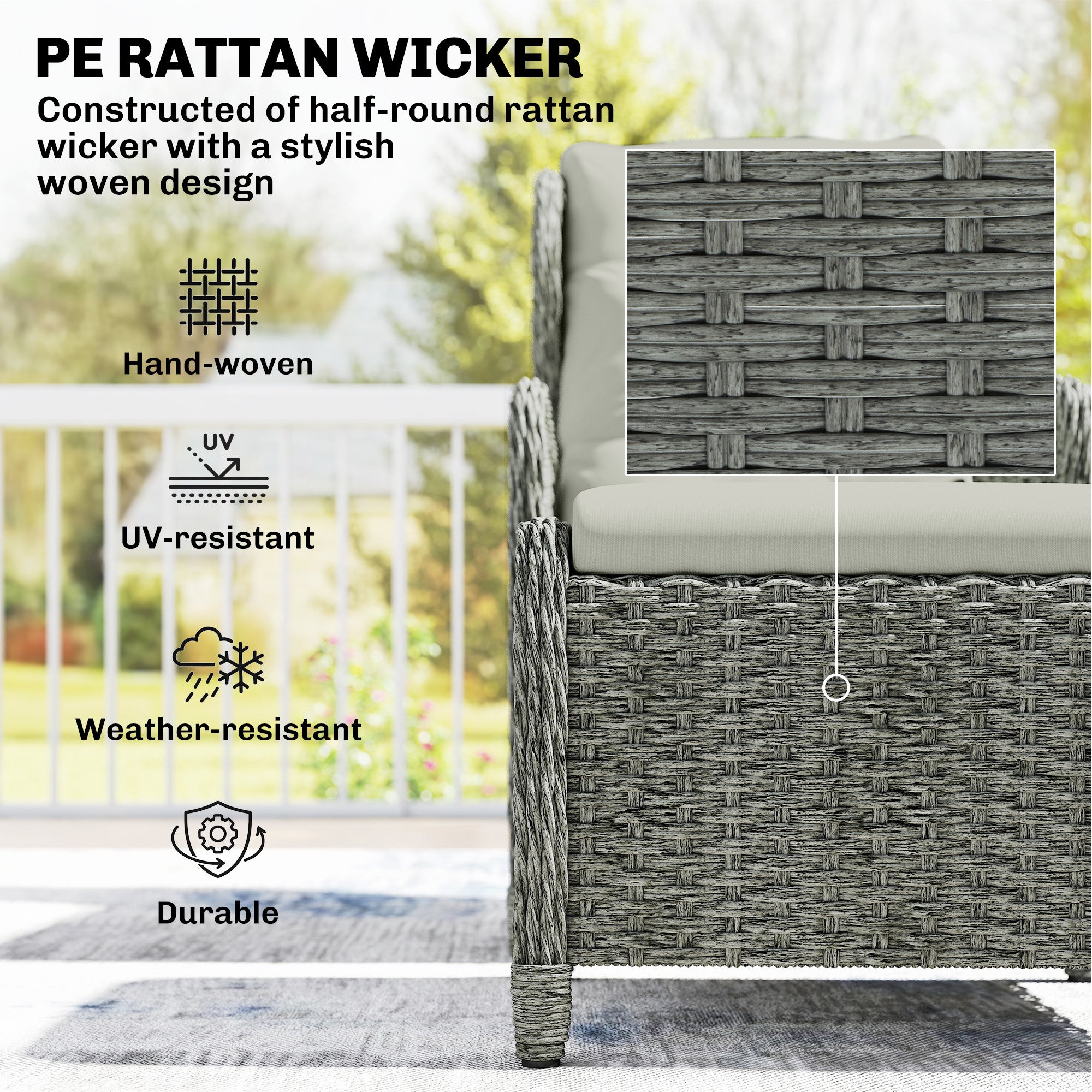 Outsunny Rattan Reclining Garden Chair Set of 2 with Footstool and Cushion for Balcony, Cream