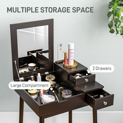 Dressing Table with Flip-up Mirror, Makeup Desk with 2 Drawers and Pine Wood Legs, Vanity Table Writing Desk for Bedroom Living Room, Black