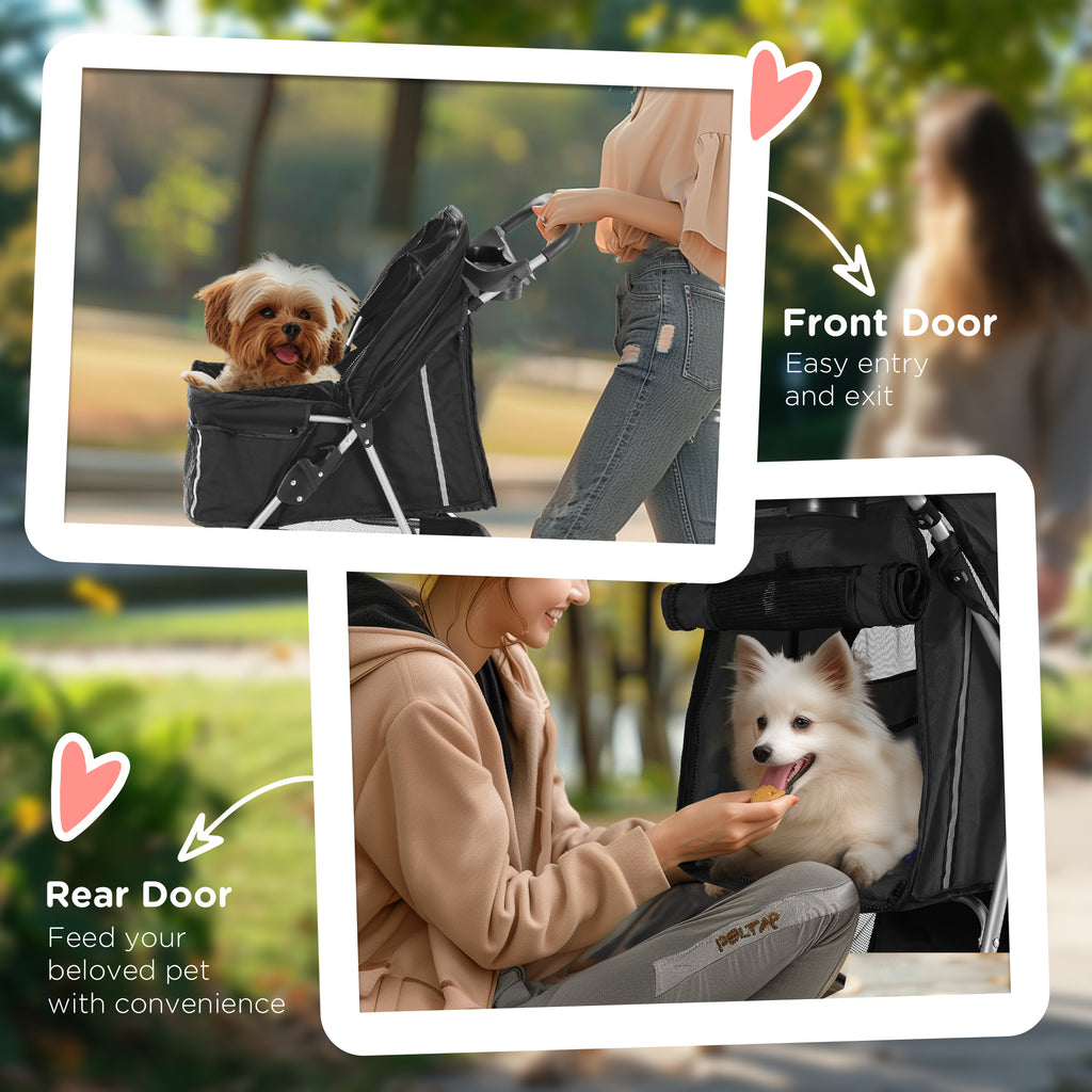 PawHut 3 Wheel Pet Stroller for Small and Miniature Dogs, Black