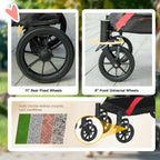 PawHut Foldable Pet Stroller for Large Dogs with Four Big Wheels, Shock-Absorbing Frame, Safety Leashes, Brakes, Red/Black