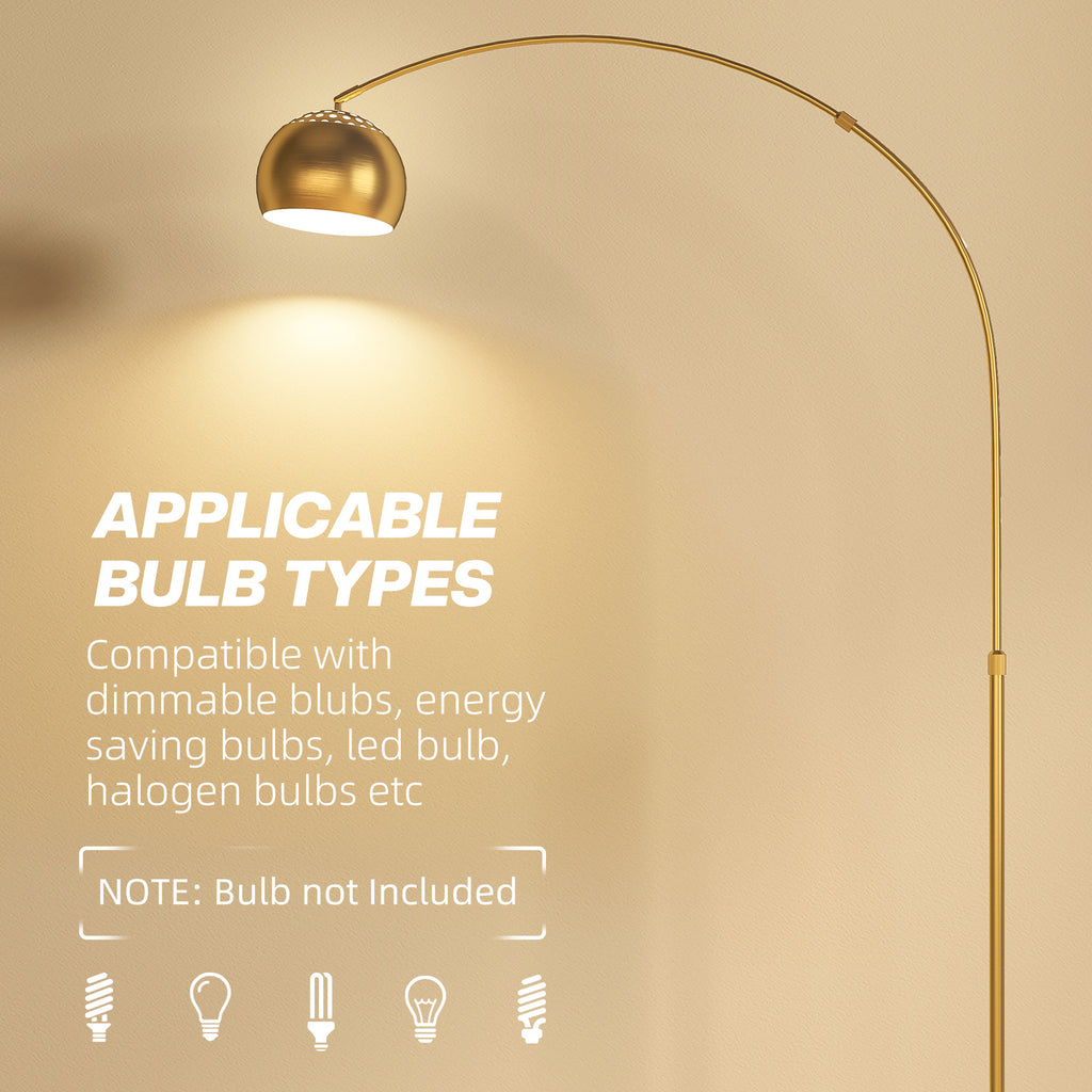 167cm Arc Floor Lamp for Living Room, Modern Adjustable Standing Lamp with Foot Switch, Faux Black Marble Base and Bell Shade for Home Offices, Bedrooms, Gold Tone