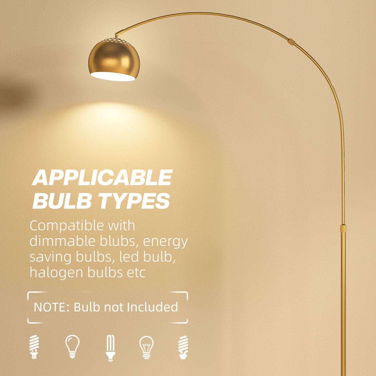 167cm Arc Floor Lamp for Living Room, Modern Adjustable Standing Lamp with Foot Switch, Faux Black Marble Base and Bell Shade for Home Offices, Bedrooms, Gold Tone