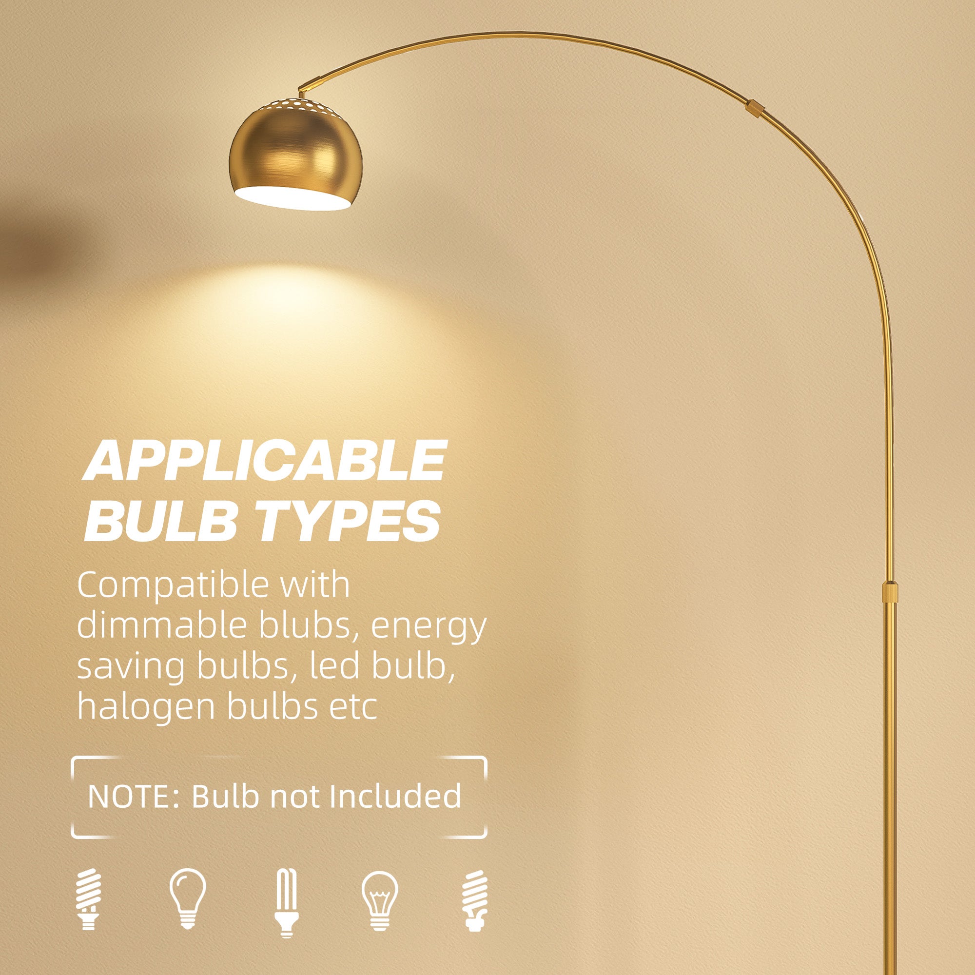 167cm Arc Floor Lamp for Living Room, Modern Adjustable Standing Lamp with Foot Switch, Faux Black Marble Base and Bell Shade for Home Offices, Bedrooms, Gold Tone
