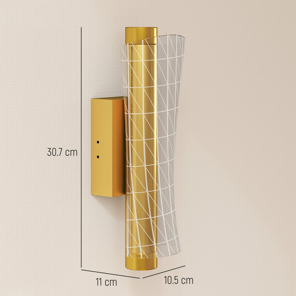 Led Wall Lamp 2 Pack, 9W Modern Indoor Geometric Mesh Wall Light, Colour Temperature Adjustable 3000K/4000K/6500K for Bedroom, Living Room, Hallway, Stairs, Gold Tone