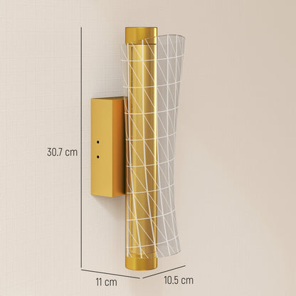 Led Wall Lamp 2 Pack, 9W Modern Indoor Geometric Mesh Wall Light, Colour Temperature Adjustable 3000K/4000K/6500K for Bedroom, Living Room, Hallway, Stairs, Gold Tone