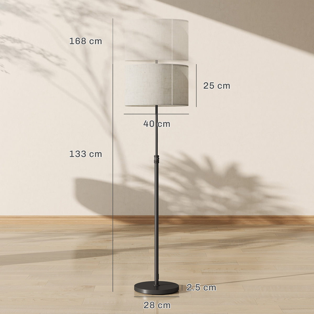 Floor Lamp with Remote, Height Adjustable Standing Lamp with Linen Shade, Dimmable with 3000K-6000K Adjustable Colour Temperatures, Foot Switch for Living Room Bedroom Office, Black