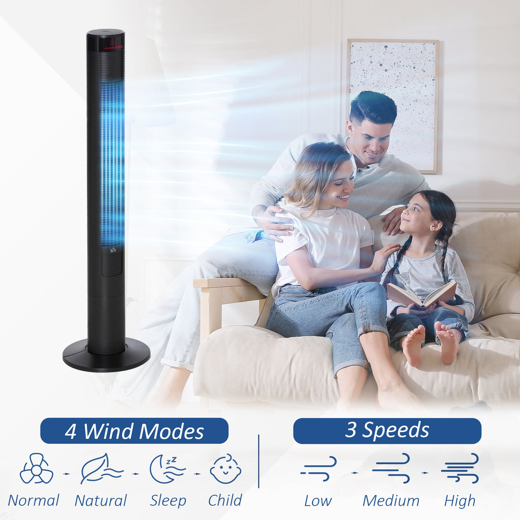 46" Oscillating Tower Fan with Remote Control, 12H Timer, 3 Speed, 4 Modes, Quiet Cooling Fans, Electric Floor Standing Fan for Home Bedroom Office, Black