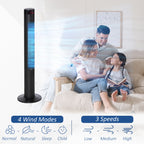 46" Oscillating Tower Fan with Remote Control, 12H Timer, 3 Speed, 4 Modes, Quiet Cooling Fans, Electric Floor Standing Fan for Home Bedroom Office, Black