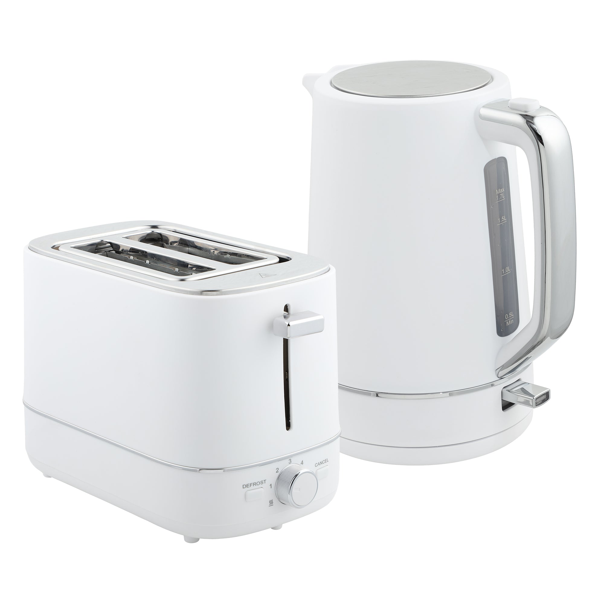 Kettle and Toaster Set, 1.7L 3000W Fast Boil Kettle & 2 Slice Toaster Kitchen Set with 6 Level Browning Controls, Defrost, Reheat, White