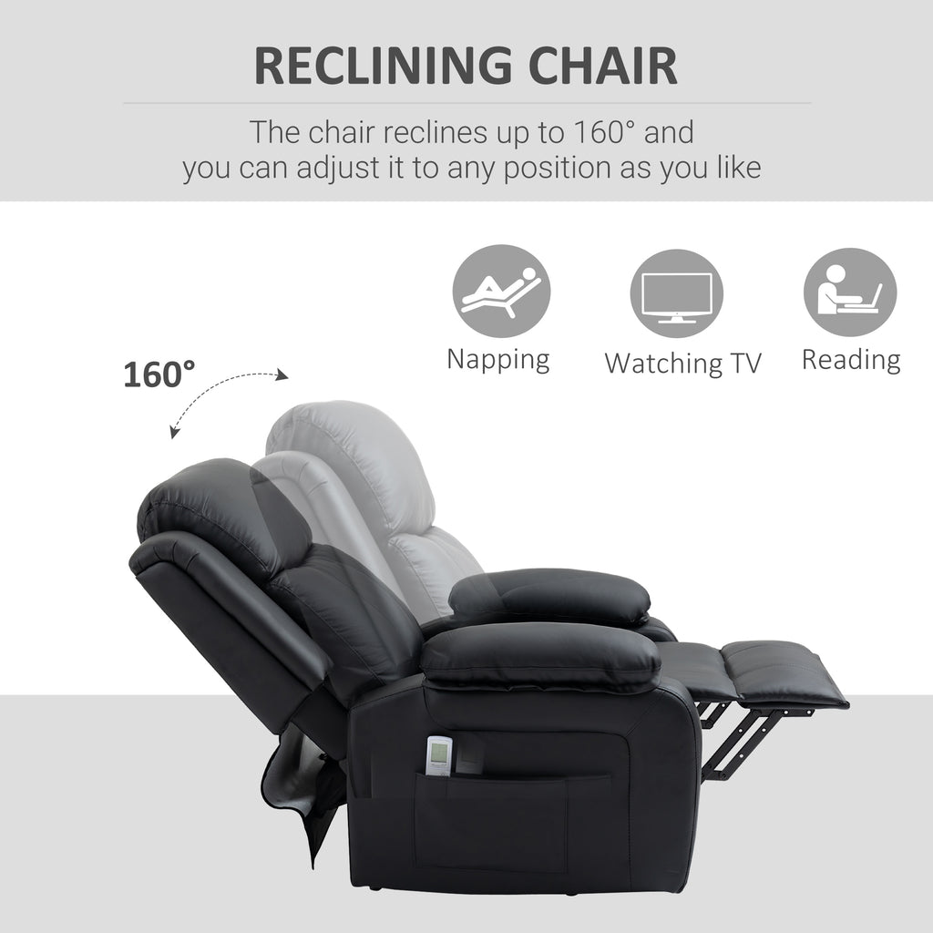HOMCOM Riser and Recliner Chair with Vibration Massage, PU Leather Power Lift Chair for Elderly, Black