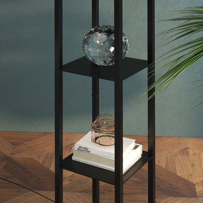 3-Tier Floor Lamp with Shelves and Storage, Modern Standing Lamp with Lampshade, Reading Light with Chain Switch for Living Room, Bedroom, Home Office, Bulb not Included, Black