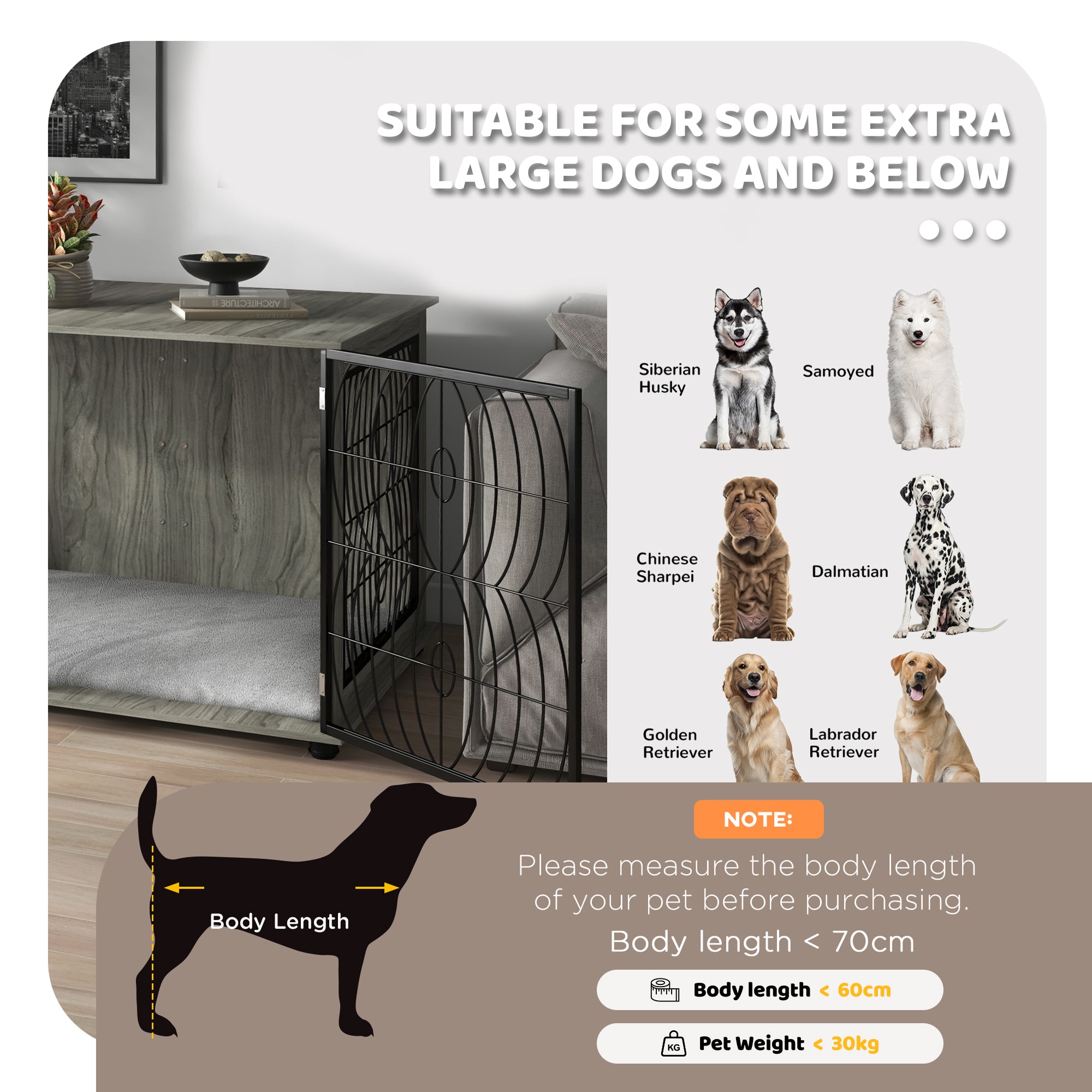 PawHut 46.46'' Dog Crate Furniture End Table w/ Plush Washable Cushion, Lockable Door, for Extra Large Dogs