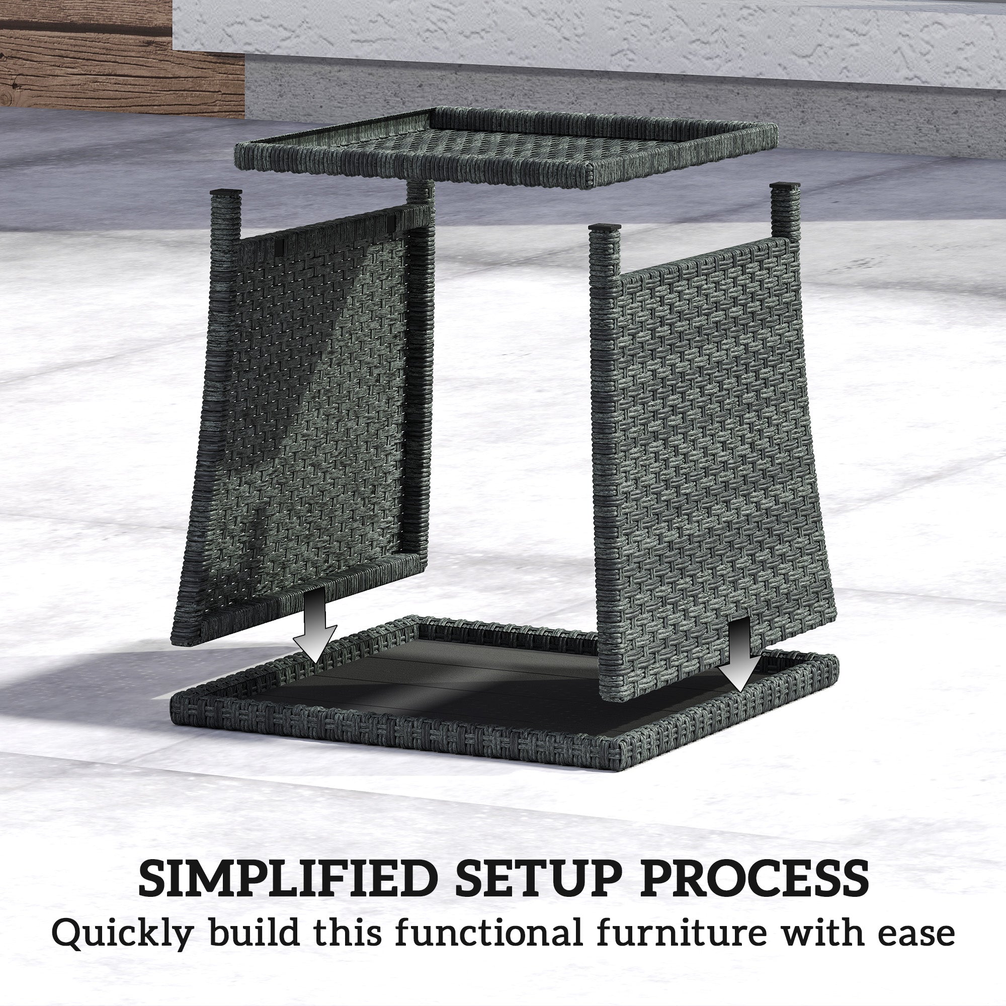 Outsunny Side Table 2-Tier Outdoor Coffee Table with Storage Shelf PS Wood Slat Top/Grey