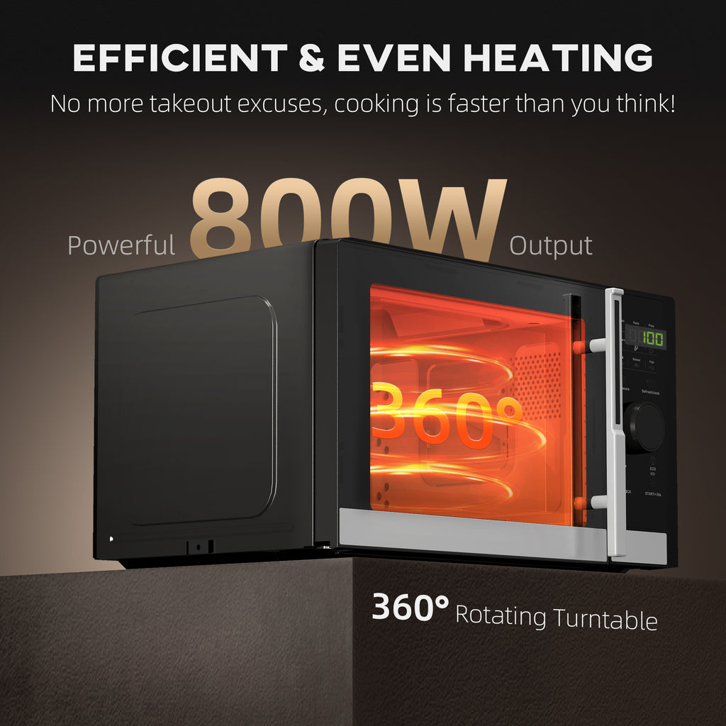 23L 800W Microwave Oven, Digital Solo Microwave with 10 Power Levels, Automatic Defrost, 8 Auto Cook Menus, 60 Minutes Timer, Clock, Easy Clean, Small Black Microwave
