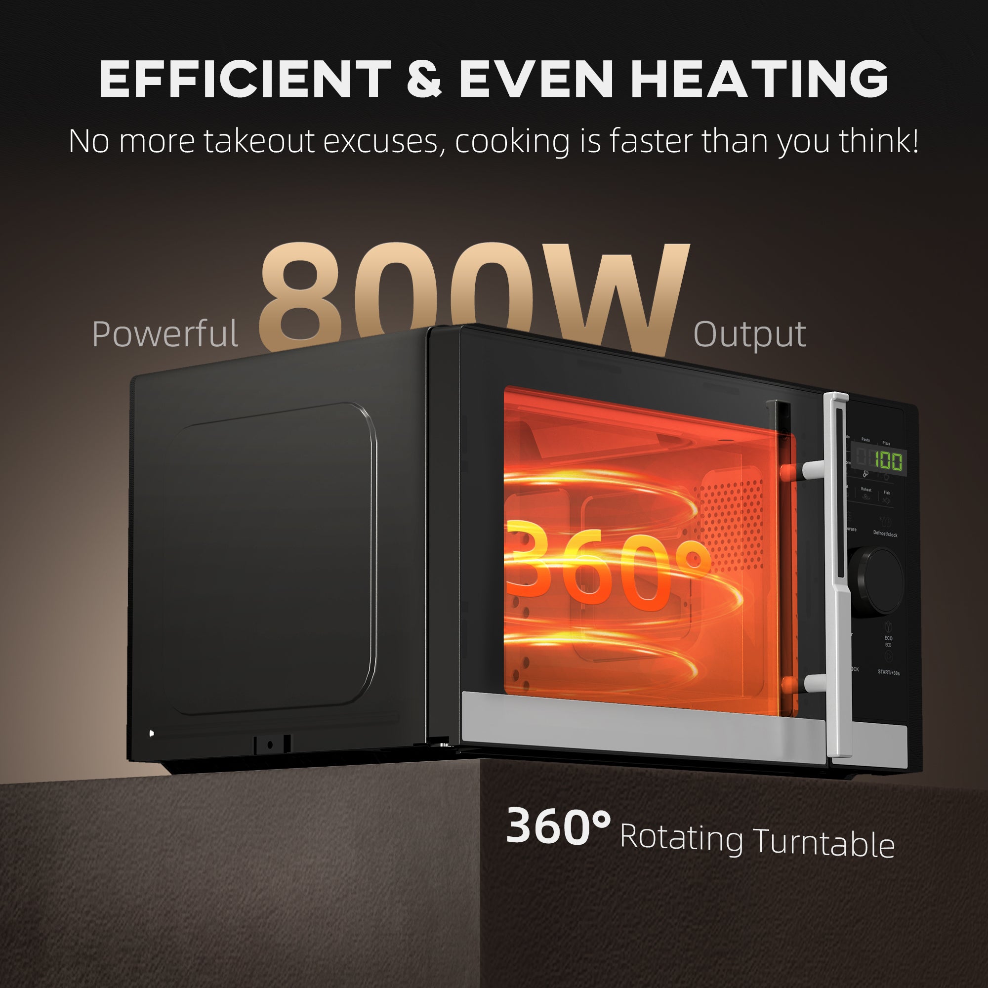 23L 800W Microwave Oven, Digital Solo Microwave with 10 Power Levels, Automatic Defrost, 8 Auto Cook Menus, 60 Minutes Timer, Clock, Easy Clean, Small Black Microwave