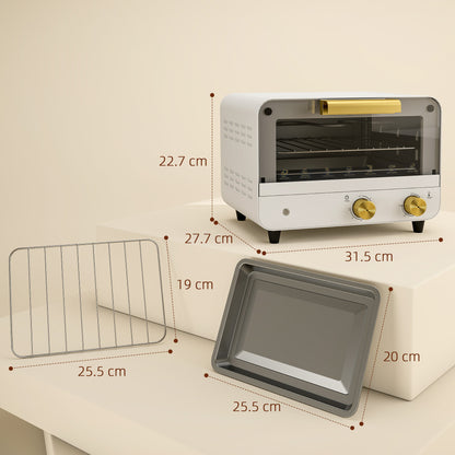 Small Toaster Oven, 12L Multifunction Mini Countertop Oven with Glass Door, Adjustable Temperature and Timer, White