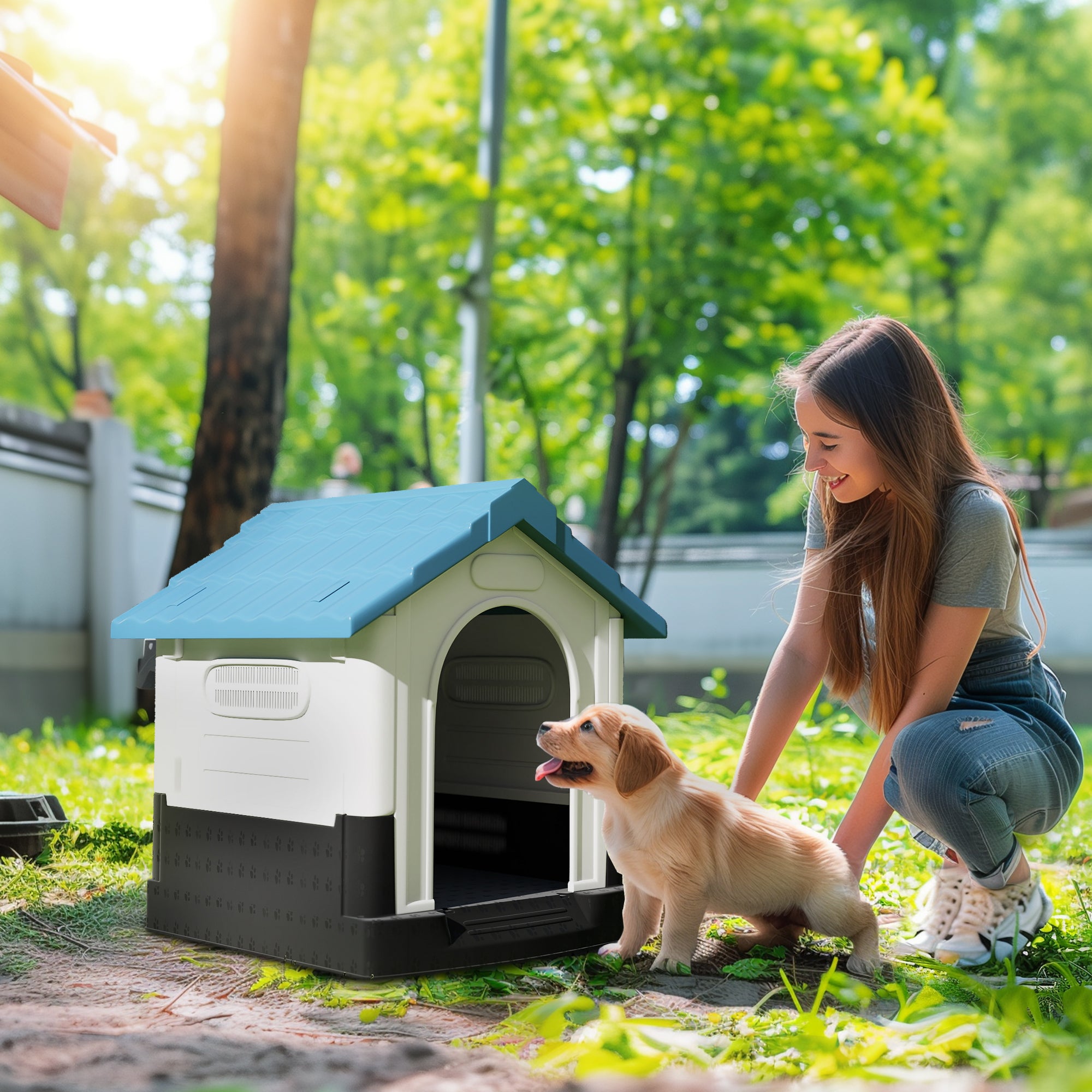 PawHut Outside Dog Kennel House, for Miniature Dogs, 64.5 x 57 x 66cm
