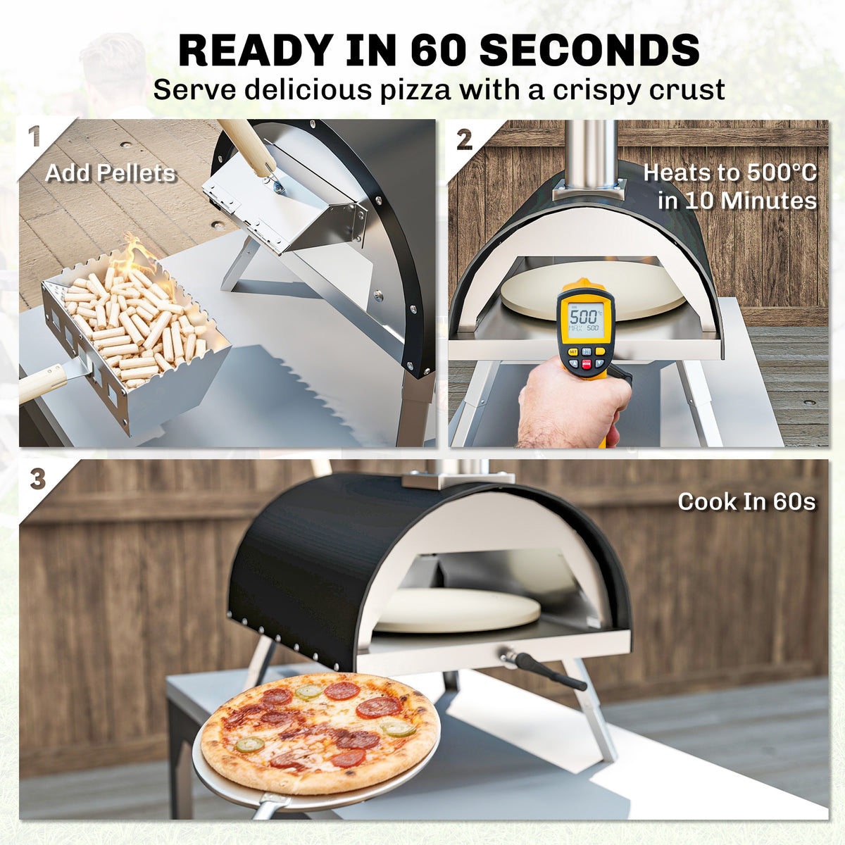 Outsunny Outdoor Pizza Oven Foldable Legs Pellet Wood Fired Pizza Maker w/ 12" Rotating Stone and Peel
