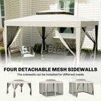 Outsunny 3 x 3 m Gazebo, Netting Party Tent, Patio Canopy Outdoor Event Shelter with Double Tier Roof, Cream White