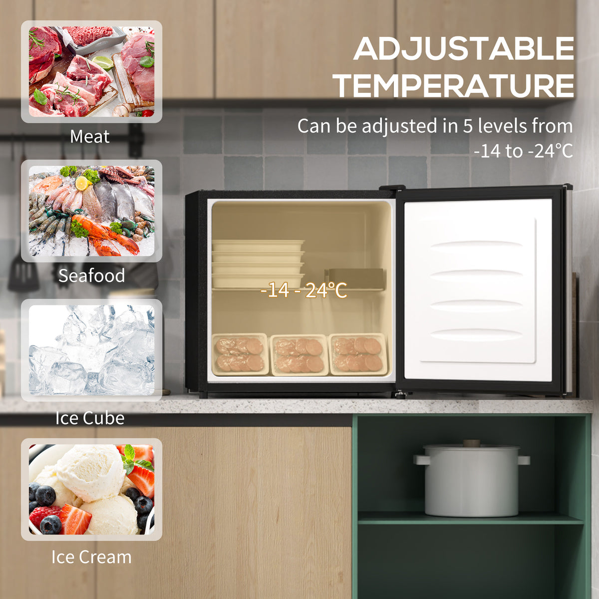 35L Mini Freezer, -24? to -14? Temperature - Silver Tone
