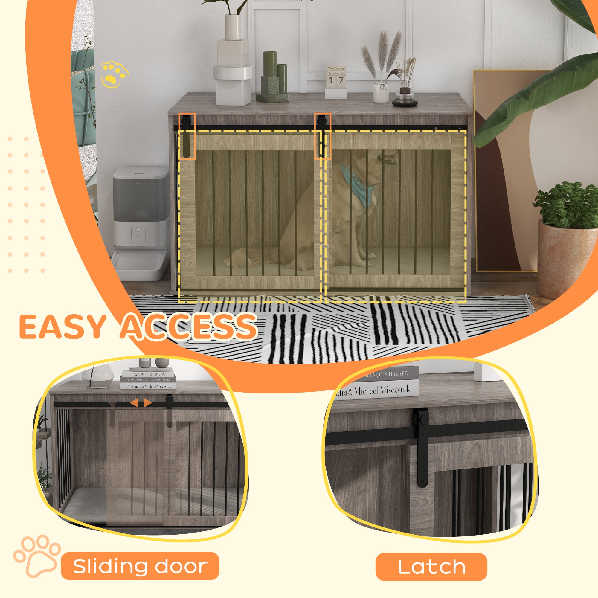 PawHut 46.46'' Dog Crate Furniture with Removable Cushion & Security Latch for Extra Large Dogs - Walnut Brown