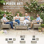 Outsunny Rattan Garden Set, 4 Piece Rattan Garden Furniture Set with 3-Seater Sofa, Armchairs, Table, Aluminium Frame Patio Furniture, Khaki