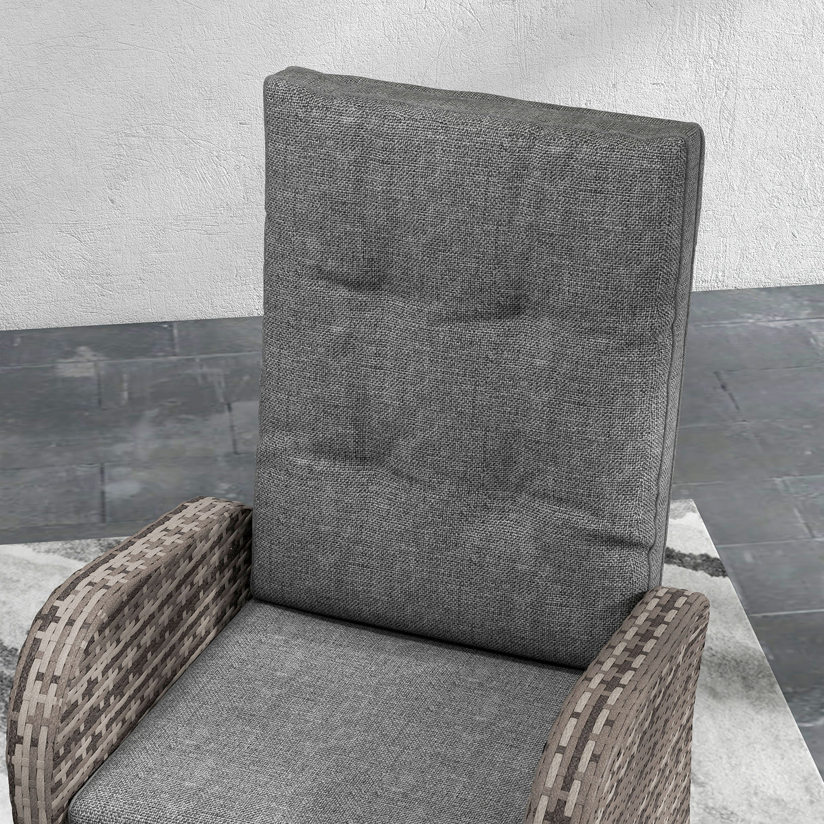 Outsunny 2 Seater Patio Rattan No Installation Chaise Lounge Sofa Set with Premium Fabric Cushion, Grey and Brown