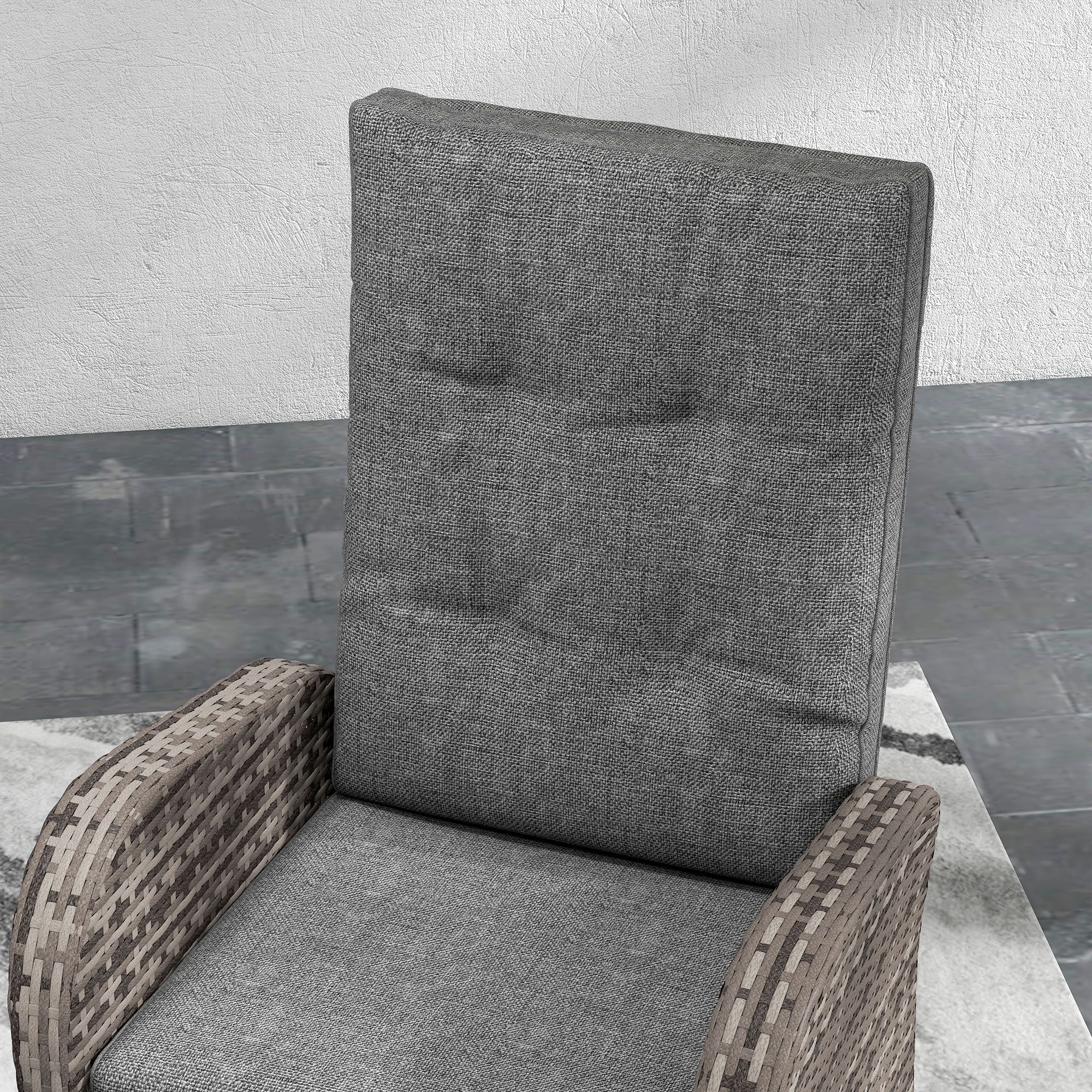 Outsunny 2 Seater Patio Rattan No Installation Chaise Lounge Sofa Set with Premium Fabric Cushion, Grey and Brown