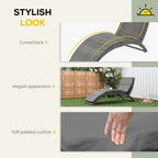 Outsunny Folding Sun Lounger, PE Rattan Garden Lounger Chair with Soft Padded Cushion, Ergonomic Curved Design Sun Bed for Balcony, Garden, Grey