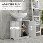 HOMCOM Under Sink Bathroom Storage Cabinet 2 Layers Vanity Unit Wooden - White