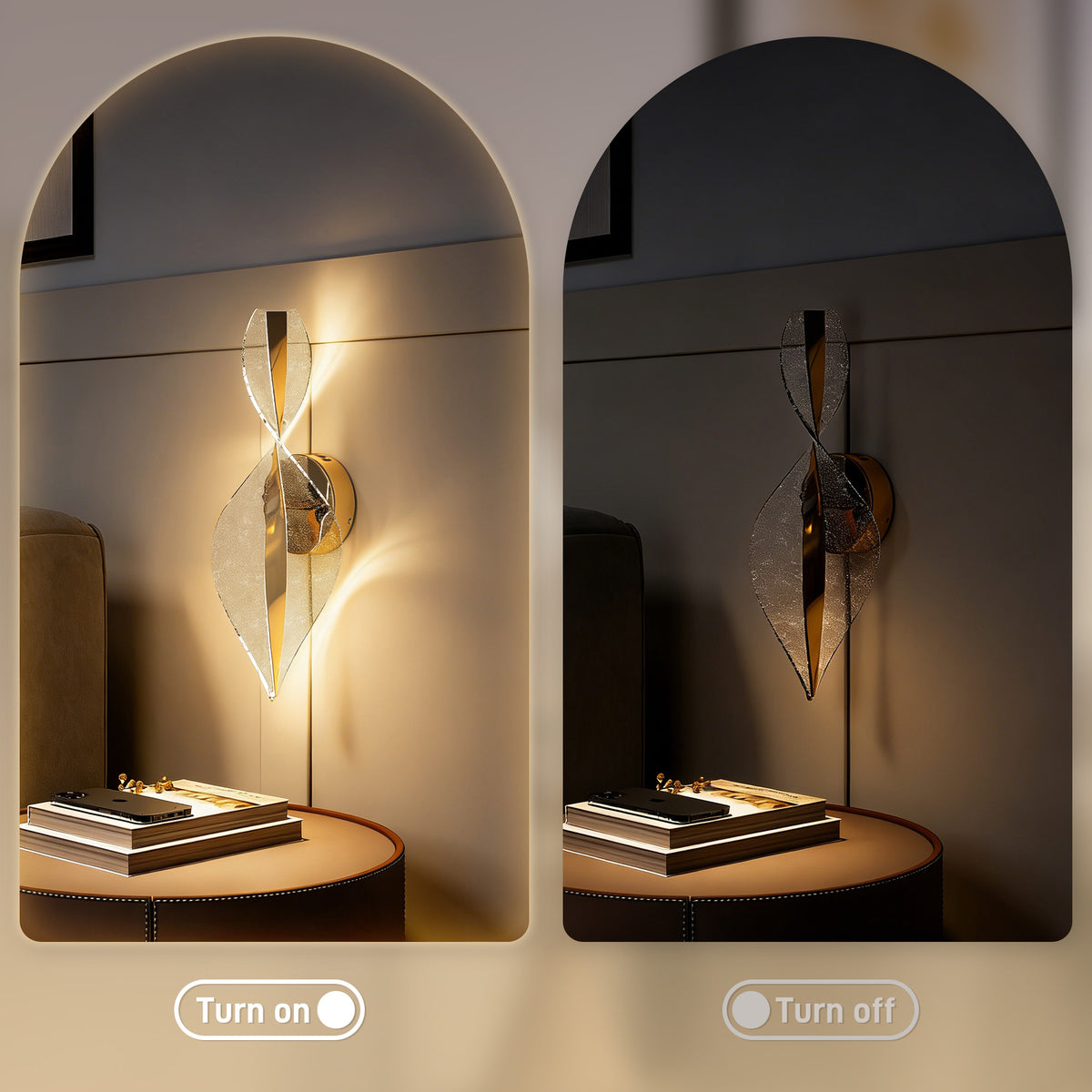 Led Wall Lamp 2 Pack, 13W Modern Indoor Spiral Wall Light, Colour Temperature Adjustable 3000K/4000K/6500K, for Bedroom, Living Room, Hallway, Stairs, Gold Tone
