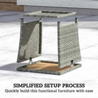 Outsunny Side Table 2-Tier Outdoor Coffee Table with Storage Shelf PS Wood Slat Top/Light Grey