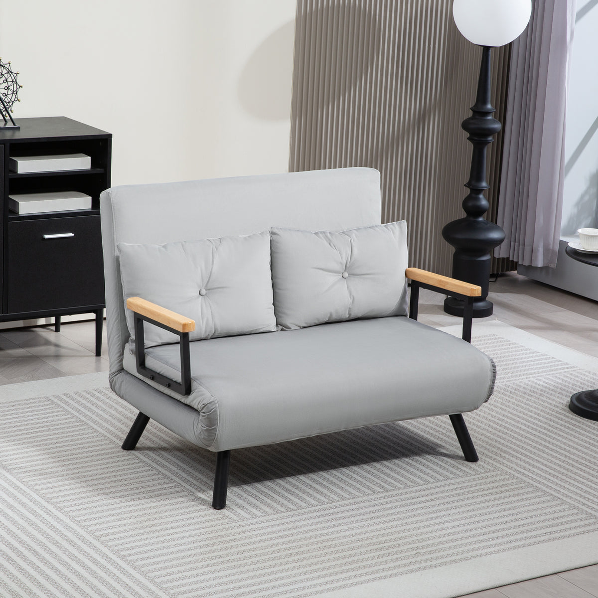 4-in-1 Velvet-Feel Double Sofa Bed, with Pillows - Light Grey