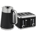 Electric Stainless Steel Kettle and Toaster Set, 3000W 1.7L UK Strix Thermostat Fast Boil Kettle w/ Limescale Filter, Cool Touch Body, 4 Slice Toaster with 7 Browning Levels, Black