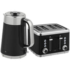 Electric Stainless Steel Kettle and Toaster Set, 3000W 1.7L UK Strix Thermostat Fast Boil Kettle w/ Limescale Filter, Cool Touch Body, 4 Slice Toaster with 7 Browning Levels, Black