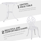 Outsunny 3 Piece Patio Bistro Set for 2, Outdoor Aluminium Garden Table and Chairs with Umbrella Hole for Balcony, White