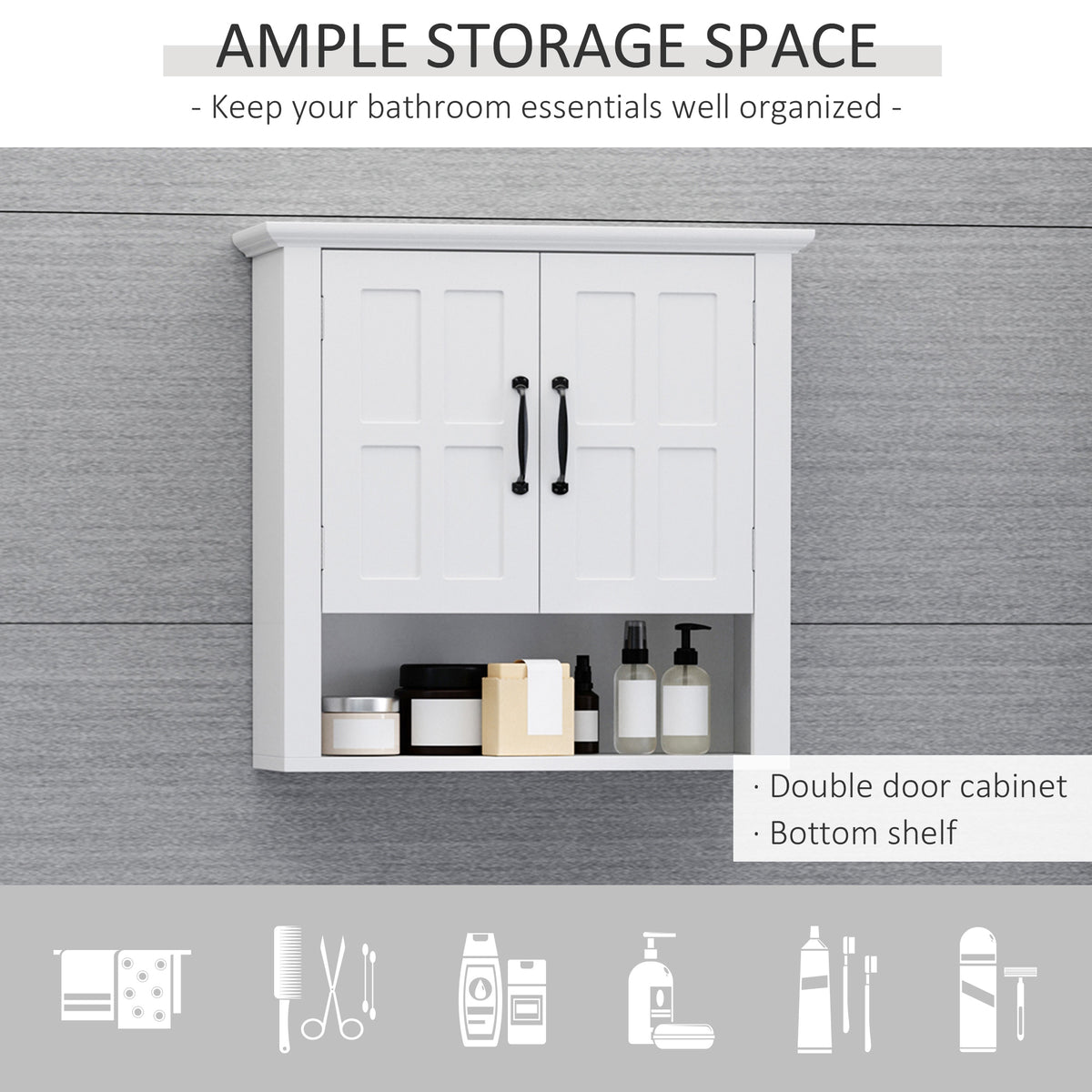 Bathroom Wall Cabinet, Medicine Cabinet, Kitchen Cupboard with 2 Doors and Adjustable Shelf, White