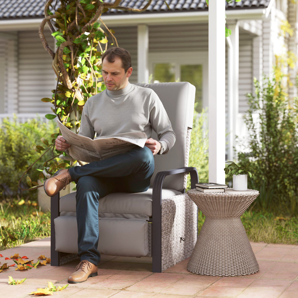 Outsunny 140° Reclining Rattan Armchair - Mixed Grey