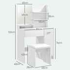 HOMCOM Dressing Table and Stool Set, with Storage - White