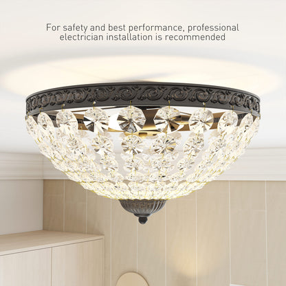 Crystal Chandelier Ceiling Light with 168 Octagonal Beads, Vintage 2-Light Flush Mount Ceiling Light for Living Room, Bedroom, Hallway, Dining Room, Black