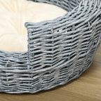 PawHut Wicker Pet Bed Willow Dog Cat Sofa Puppy Basket with Cushion Grey 57L x 46W x 17.5H cm