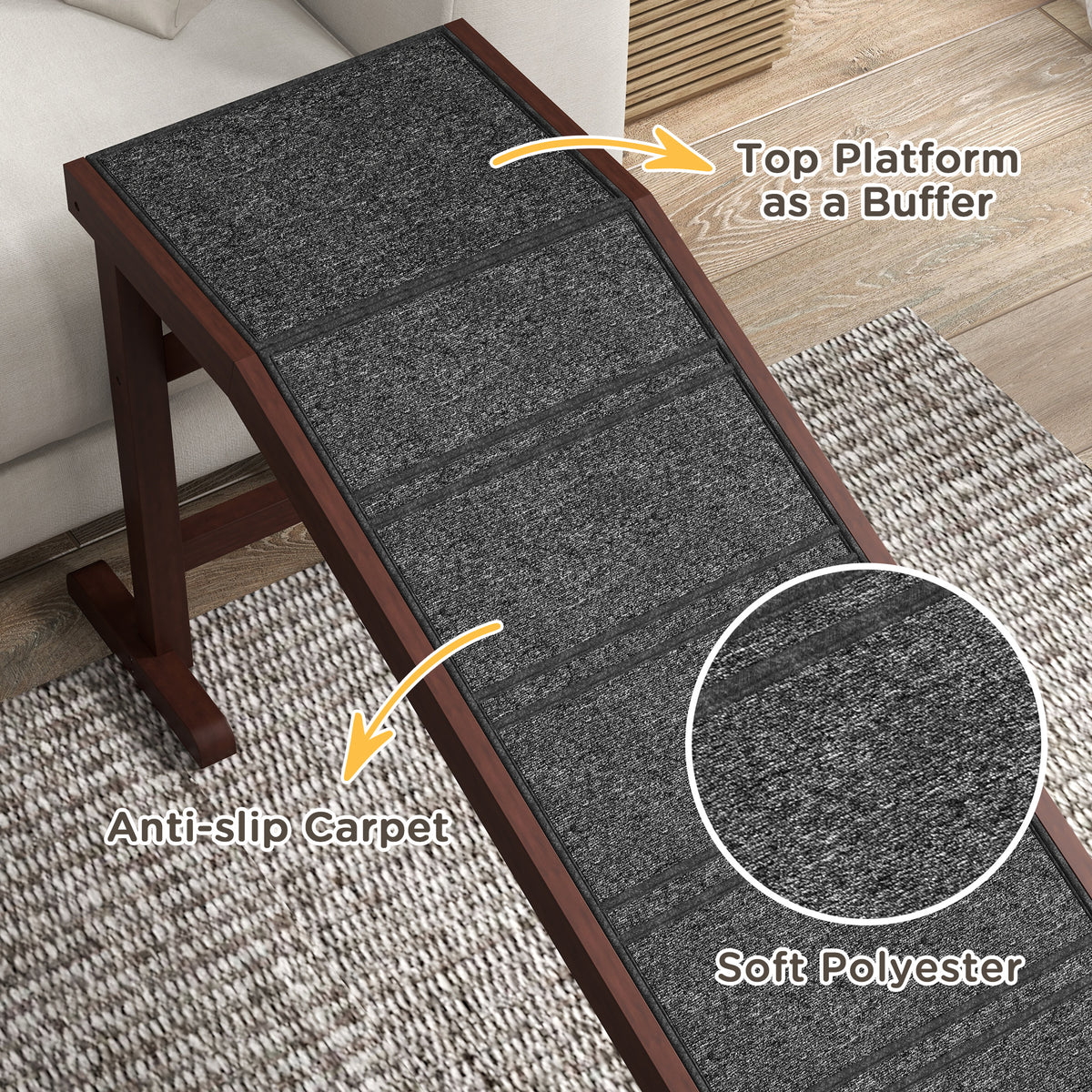 PawHut Pet Ramp for Dogs with Non-Slip Carpet and Top Platform - Brown & Grey